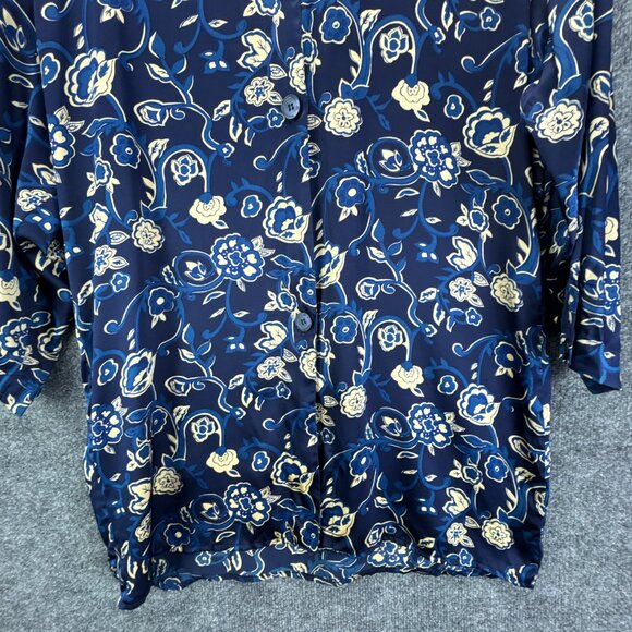 Vintage Victorias Secret Gold Label Silk Sleepshirt Womens Small Blue Floral 90s - Picture 3 of 15
